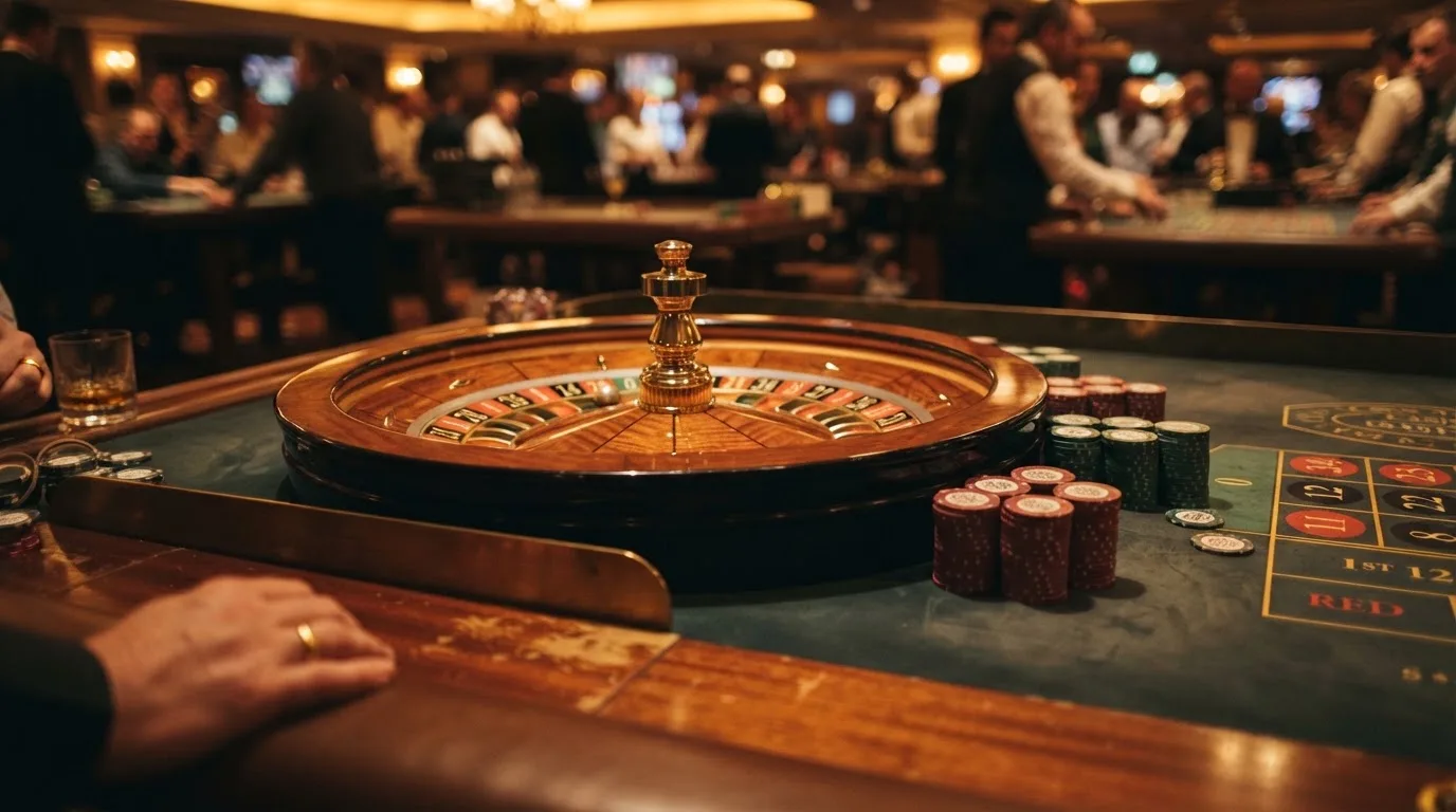 Rulettehjul og sjetonger på grønn filt i varmt kveldslys — anmeldelser av norske casinoer